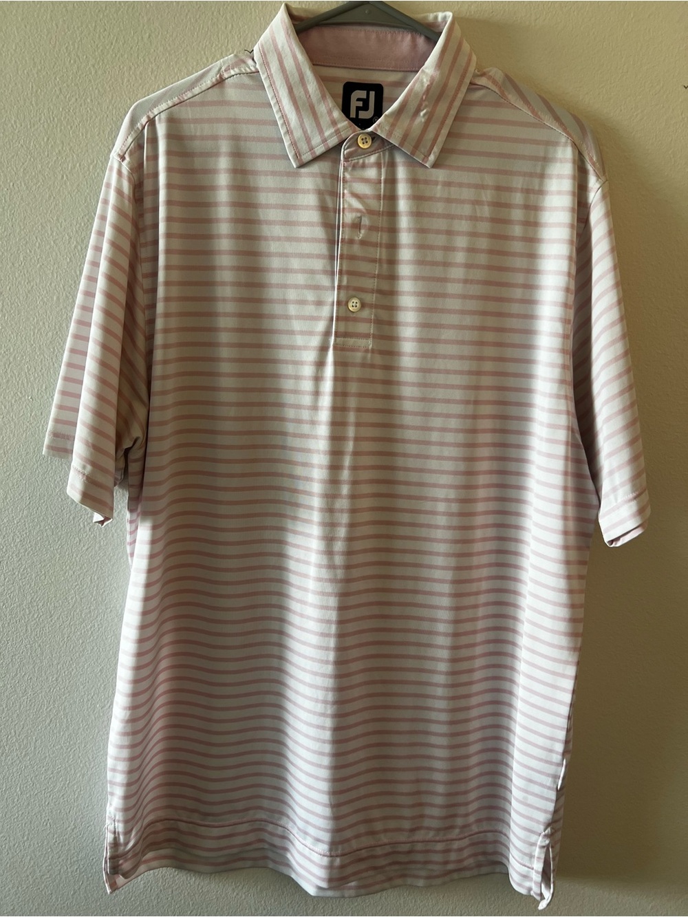 FootJoy Men's Pink and White Striped Golf Polo